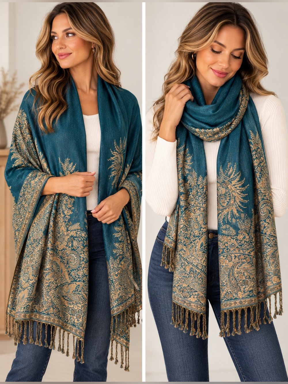 Paisley Scarf wrap in Blue & Brown NWT